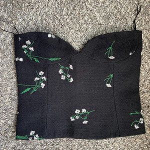 Black Tweed floral embroidered corset top